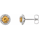 14K White 3.5 mm Natural Citrine & 1/8 CTW Natural Diamond Earrings