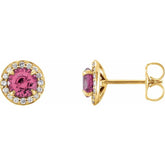 14K Yellow 3.5 mm Natural Pink Tourmaline & 1/8 CTW Natural Diamond Earrings