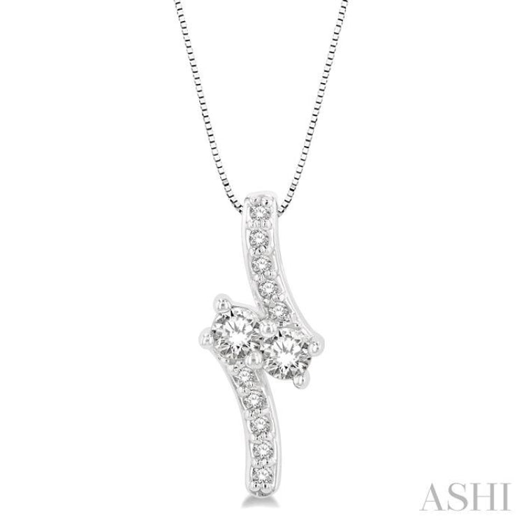 3/8 Ctw Asymmetrical 2Stone Round Cut Diamond Pendant With Box Link Chain in 14K White Gold 3/8 Ctw Asymmetrical 2Stone Round Cut Diamond Pendant With Box Link Chain in 14K White Gold