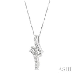 3/8 Ctw Asymmetrical 2Stone Round Cut Diamond Pendant With Box Link Chain in 14K White Gold 3/8 Ctw Asymmetrical 2Stone Round Cut Diamond Pendant With Box Link Chain in 14K White Gold