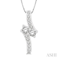 3/8 Ctw Asymmetrical 2Stone Round Cut Diamond Pendant With Box Link Chain in 14K White Gold 3/8 Ctw Asymmetrical 2Stone Round Cut Diamond Pendant With Box Link Chain in 14K White Gold