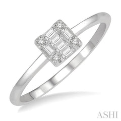 1/8 Ctw Square Shape Baguette and Round Cut Diamond Petite Fashion Ring in 10K White Gold 1/8 Ctw Square Shape Baguette and Round Cut Diamond Petite Fashion Ring in 10K White Gold