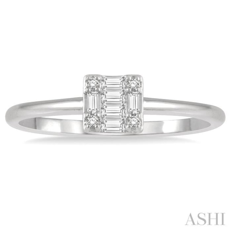 1/8 Ctw Square Shape Baguette and Round Cut Diamond Petite Fashion Ring in 10K White Gold 1/8 Ctw Square Shape Baguette and Round Cut Diamond Petite Fashion Ring in 10K White Gold