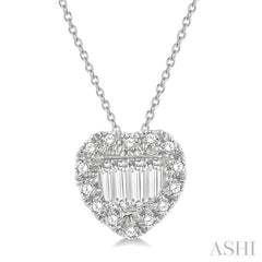 1/5 Ctw Heart Shape Baguette Center & Round Cut Diamond Pendant With Chain in 14K White Gold 1/5 Ctw Heart Shape Baguette Center & Round Cut Diamond Pendant With Chain in 14K White Gold