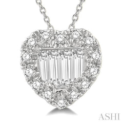 1/5 Ctw Heart Shape Baguette Center & Round Cut Diamond Pendant With Chain in 14K White Gold 1/5 Ctw Heart Shape Baguette Center & Round Cut Diamond Pendant With Chain in 14K White Gold