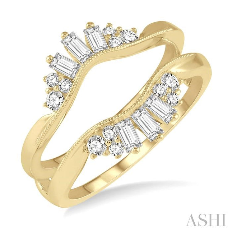 1/2 ctw Curved Center Baguette Tower and Round Cut Diamond Insert Ring in 14K Yellow Gold 1/2 ctw Curved Center Baguette Tower and Round Cut Diamond Insert Ring in 14K Yellow Gold