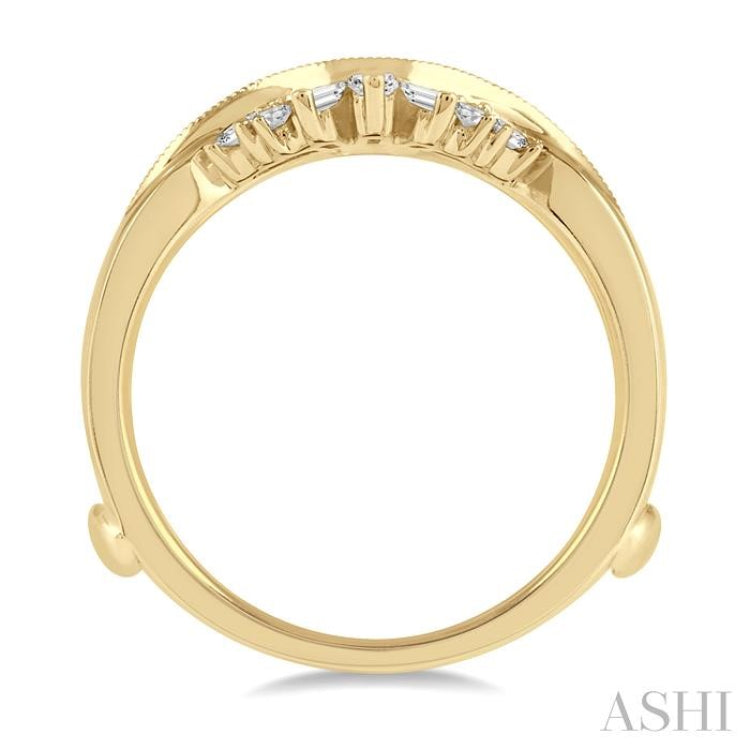 1/2 ctw Curved Center Baguette Tower and Round Cut Diamond Insert Ring in 14K Yellow Gold 1/2 ctw Curved Center Baguette Tower and Round Cut Diamond Insert Ring in 14K Yellow Gold