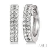 1/3 Ctw Twin Row Round Cut Diamond Petite Fashion Huggie Earrings in 14K White Gold