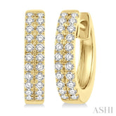 1/3 Ctw Twin Row Round Cut Diamond Petite Fashion Huggie Earrings in 14K Yellow Gold