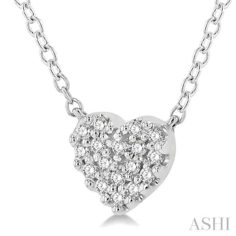 1/10 Ctw Heart Charm Round Cut Diamond Petite Fashion Pendant With Chain in 10K White Gold 1/10 Ctw Heart Charm Round Cut Diamond Petite Fashion Pendant With Chain in 10K White Gold