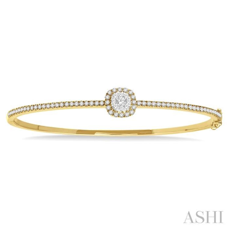 1 ctw Cushion Shape Lovebright Round Cut Diamond Stackable Bangle in 14K Yellow and White Gold 1 ctw Cushion Shape Lovebright Round Cut Diamond Stackable Bangle in 14K Yellow and White Gold