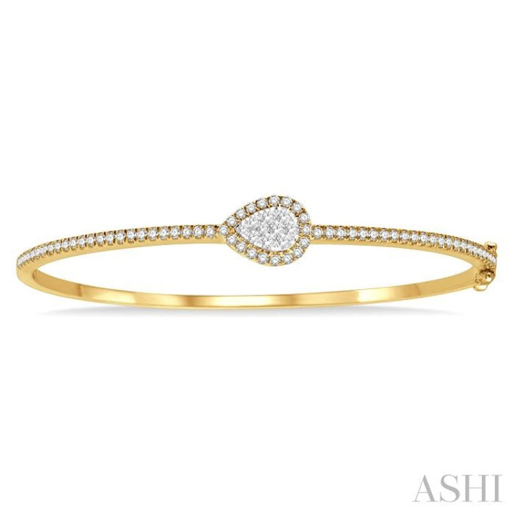 1 ctw Pear Shape Lovebright Round Cut Diamond Stackable Bangle in 14K Yellow and White Gold 1 ctw Pear Shape Lovebright Round Cut Diamond Stackable Bangle in 14K Yellow and White Gold