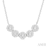 1/2 Ctw 5-Stone Circular Mount Lovebright Round Cut Diamond Necklace in 14K White Gold