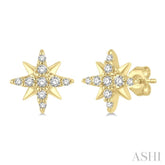 1/10 Ctw Star Round Cut Diamond Petite Earrings in 10K Yellow Gold