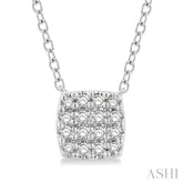 1/8 Ctw Cushion Shape Round Cut Diamond Petite Fashion Pendant With Chain in 10K White Gold