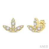 1/10 Ctw Tri Leaf Round Cut Diamond Petite Earrings in 10K Yellow Gold