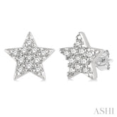 1/10 Ctw Star Round Cut Diamond Petite Fashion Earrings in 14K White Gold