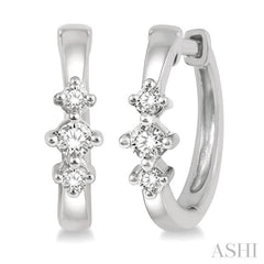 1/6 Ctw Three Stone Round Cut Diamond Huggie Petite Earrings in 14K White Gold 1/6 Ctw Three Stone Round Cut Diamond Huggie Petite Earrings in 14K White Gold