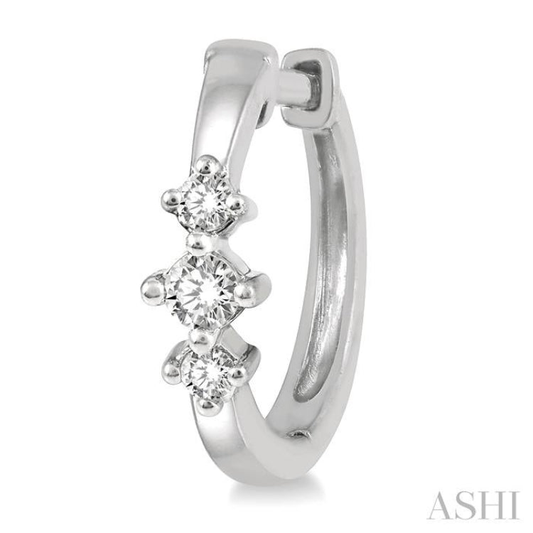 1/6 Ctw Three Stone Round Cut Diamond Huggie Petite Earrings in 14K White Gold 1/6 Ctw Three Stone Round Cut Diamond Huggie Petite Earrings in 14K White Gold