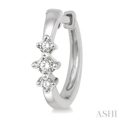 1/6 Ctw Three Stone Round Cut Diamond Huggie Petite Earrings in 14K White Gold 1/6 Ctw Three Stone Round Cut Diamond Huggie Petite Earrings in 14K White Gold