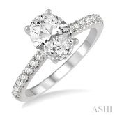 1/3 Ctw Oval Shape Diamond Semi-Mount Engagement Ring in 14K White Gold