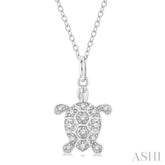 1/6 Ctw Marine Life Turtle Petite Round Cut Diamond Fashion Pendant With Chain in 10K White Gold