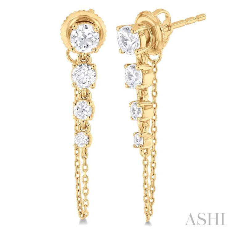 1 Ctw Journey Round Cut Diamond Fashion Long Chain Earring in 14K Yellow Gold 1 Ctw Journey Round Cut Diamond Fashion Long Chain Earring in 14K Yellow Gold