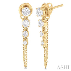 1 Ctw Journey Round Cut Diamond Fashion Long Chain Earring in 14K Yellow Gold 1 Ctw Journey Round Cut Diamond Fashion Long Chain Earring in 14K Yellow Gold