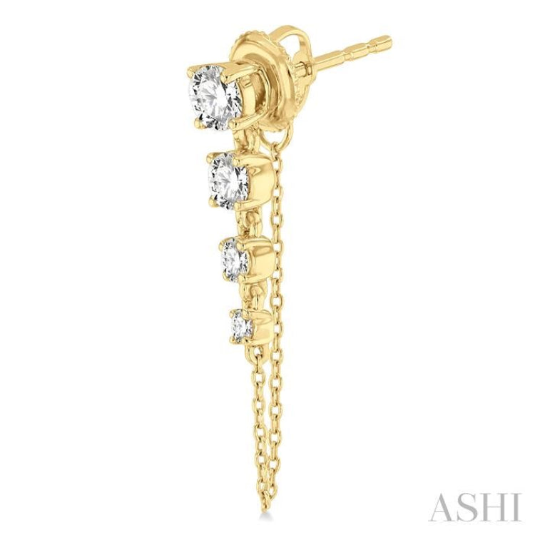 1 Ctw Journey Round Cut Diamond Fashion Long Chain Earring in 14K Yellow Gold 1 Ctw Journey Round Cut Diamond Fashion Long Chain Earring in 14K Yellow Gold