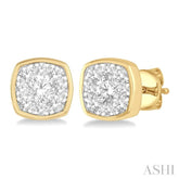 1/2 Ctw Cushion Shape Round Cut Diamond Lovebright Bezel Stud Earrings in 14K Yellow and White Gold