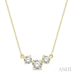 1 1/4 Ctw Three Stone Round Cut Diamond Necklace in 14K Yellow Gold 1 1/4 Ctw Three Stone Round Cut Diamond Necklace in 14K Yellow Gold