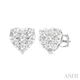 1/2 Ctw Heart Shape Lovebright Round Cut Diamond Stud Earrings in 14K White Gold