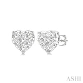 1/3 Ctw Heart Shape Lovebright Round Cut Diamond Stud Earrings in 14K White Gold