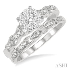 1/2 Ctw Lattice Lovebright Round Cut Diamond Wedding Set With 3/8 Ctw Circular Mount Engagement Ring and 1/10 Ctw Wedding Band in 14K White Gold 1/2 Ctw Lattice Lovebright Round Cut Diamond Wedding Set With 3/8 Ctw Circular Mount Engagement Ring and 1/10 Ctw Wedding Band in 14K White Gold