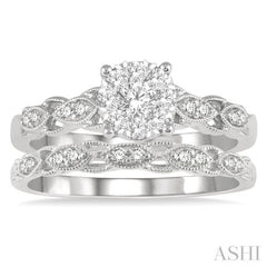 1/2 Ctw Lattice Lovebright Round Cut Diamond Wedding Set With 3/8 Ctw Circular Mount Engagement Ring and 1/10 Ctw Wedding Band in 14K White Gold 1/2 Ctw Lattice Lovebright Round Cut Diamond Wedding Set With 3/8 Ctw Circular Mount Engagement Ring and 1/10 Ctw Wedding Band in 14K White Gold