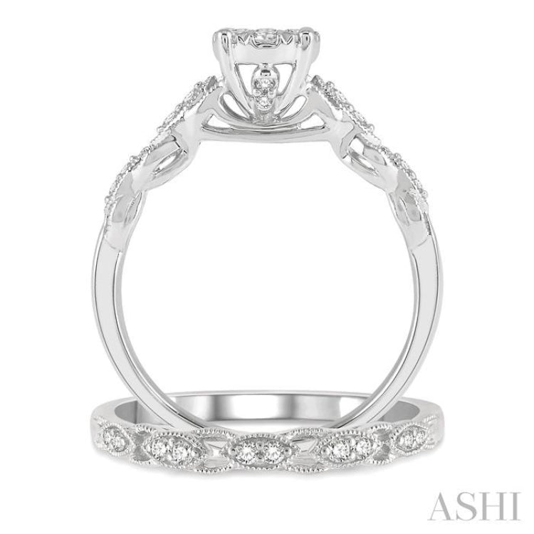 1/2 Ctw Lattice Lovebright Round Cut Diamond Wedding Set With 3/8 Ctw Circular Mount Engagement Ring and 1/10 Ctw Wedding Band in 14K White Gold 1/2 Ctw Lattice Lovebright Round Cut Diamond Wedding Set With 3/8 Ctw Circular Mount Engagement Ring and 1/10 Ctw Wedding Band in 14K White Gold
