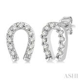 1/10 Ctw Horseshoe Charm Round Cut Diamond Petite Earrings in 10K White Gold