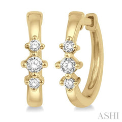 1/6 Ctw Three Stone Round Cut Diamond Huggie Petite Earrings in 10K Yellow Gold 1/6 Ctw Three Stone Round Cut Diamond Huggie Petite Earrings in 10K Yellow Gold