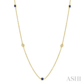 1.75 MM Sapphire and 1/6 Ctw Round Cut Diamond Precious Station Necklace in 14K Yellow Gold