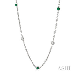 2.85 MM Emerald and 1/2 Ctw Round Cut Diamond Precious Station Necklace in 14K White Gold 2.85 MM Emerald and 1/2 Ctw Round Cut Diamond Precious Station Necklace in 14K White Gold