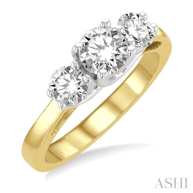 1 1/4 Ctw Round Cut Diamond Past Present & Future Engagement Ring in 14K Yellow & White Gold 1 1/4 Ctw Round Cut Diamond Past Present & Future Engagement Ring in 14K Yellow & White Gold