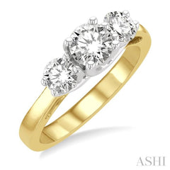 1 1/4 Ctw Round Cut Diamond Past Present & Future Engagement Ring in 14K Yellow & White Gold 1 1/4 Ctw Round Cut Diamond Past Present & Future Engagement Ring in 14K Yellow & White Gold