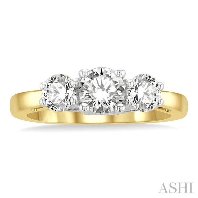 1 1/4 Ctw Round Cut Diamond Past Present & Future Engagement Ring in 14K Yellow & White Gold 1 1/4 Ctw Round Cut Diamond Past Present & Future Engagement Ring in 14K Yellow & White Gold