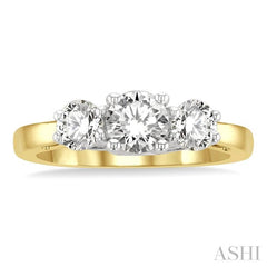 1 1/4 Ctw Round Cut Diamond Past Present & Future Engagement Ring in 14K Yellow & White Gold 1 1/4 Ctw Round Cut Diamond Past Present & Future Engagement Ring in 14K Yellow & White Gold