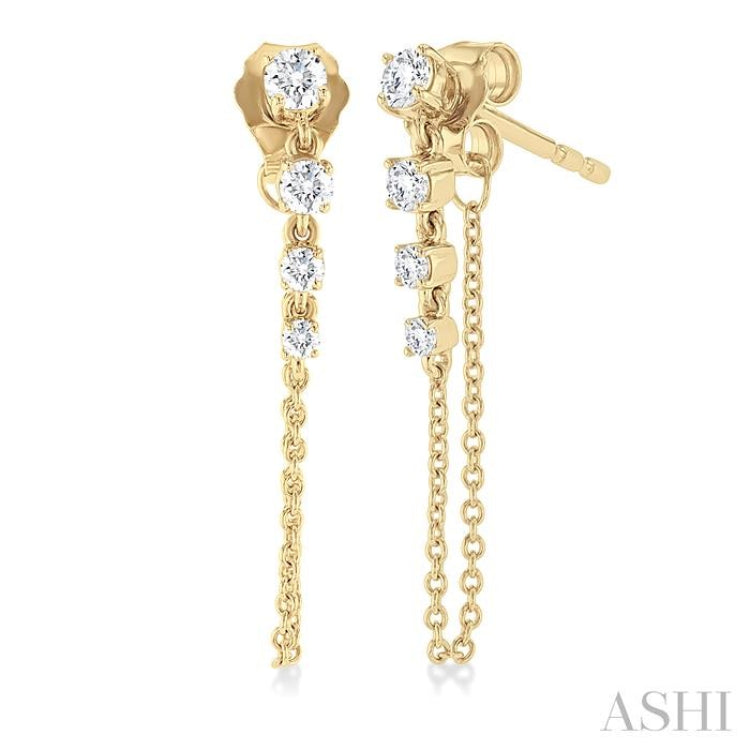 1/3 Ctw Journey Round Cut Diamond Fashion Long Chain Earring in 14K Yellow Gold 1/3 Ctw Journey Round Cut Diamond Fashion Long Chain Earring in 14K Yellow Gold