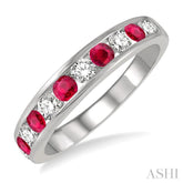 2.6 MM Ruby and 3/8 Ctw Round Cut Diamond Precious Wedding Band in 14K White Gold