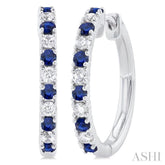 1.80 MM Round Shape Sapphire and 1/4 Ctw Round Cut Diamond Precious Hoop Earrings in 10K White Gold