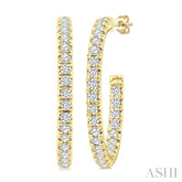 1 Ctw French Pave Set Round Cut Diamond Fashion Half Hoop Earrings in 14K Yellow Gold
