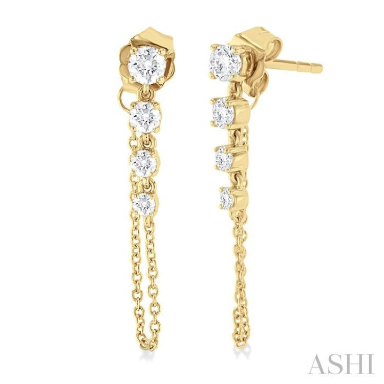 1/2 Ctw Journey Round Cut Diamond Fashion Long Chain Earring in 14K Yellow Gold 1/2 Ctw Journey Round Cut Diamond Fashion Long Chain Earring in 14K Yellow Gold