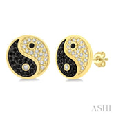 1/4 Ctw Petite Tao Yin Yang Black and White Round Cut Diamond Fashion Stud Earrings in 10K Yellow Gold